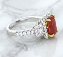 Load image into Gallery viewer, 3.04ct Cushion Ruby Ring with Diamond Halo in 18K White Gold