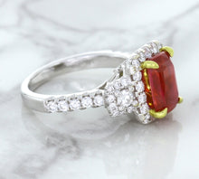 Load image into Gallery viewer, 3.04ct Cushion Ruby Ring with Diamond Halo in 18K White Gold