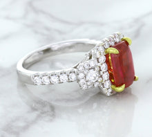 Load image into Gallery viewer, 3.04ct Cushion Ruby Ring with Diamond Halo in 18K White Gold