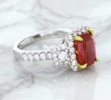 Load image into Gallery viewer, 3.04ct Cushion Ruby Ring with Diamond Halo in 18K White Gold