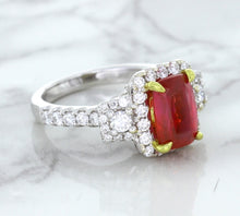 Load image into Gallery viewer, 3.04ct Cushion Ruby Ring with Diamond Halo in 18K White Gold