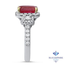 Load image into Gallery viewer, 3.04ct Cushion Ruby Ring with Diamond Halo in 18K White Gold
