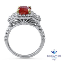 Load image into Gallery viewer, 3.04ct Cushion Ruby Ring with Diamond Halo in 18K White Gold