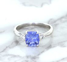 Load image into Gallery viewer, 2.33ct Cushion Blue Sapphire Ring with Diamond Accents in 14K White Gold