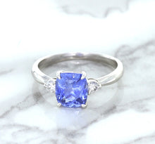 Load image into Gallery viewer, 2.33ct Cushion Blue Sapphire Ring with Diamond Accents in 14K White Gold