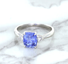 Load image into Gallery viewer, 2.33ct Cushion Blue Sapphire Ring with Diamond Accents in 14K White Gold