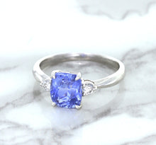 Load image into Gallery viewer, 2.33ct Cushion Blue Sapphire Ring with Diamond Accents in 14K White Gold