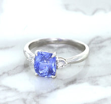 Load image into Gallery viewer, 2.33ct Cushion Blue Sapphire Ring with Diamond Accents in 14K White Gold