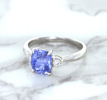 Load image into Gallery viewer, 2.33ct Cushion Blue Sapphire Ring with Diamond Accents in 14K White Gold