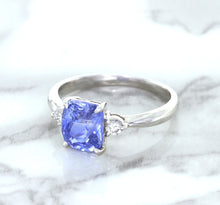Load image into Gallery viewer, 2.33ct Cushion Blue Sapphire Ring with Diamond Accents in 14K White Gold