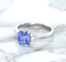 Load image into Gallery viewer, 2.33ct Cushion Blue Sapphire Ring with Diamond Accents in 14K White Gold