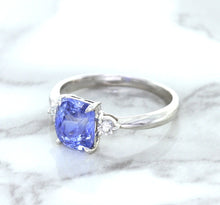 Load image into Gallery viewer, 2.33ct Cushion Blue Sapphire Ring with Diamond Accents in 14K White Gold
