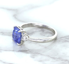 Load image into Gallery viewer, 2.33ct Cushion Blue Sapphire Ring with Diamond Accents in 14K White Gold