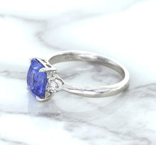 Load image into Gallery viewer, 2.33ct Cushion Blue Sapphire Ring with Diamond Accents in 14K White Gold