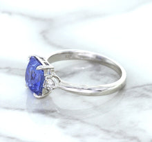 Load image into Gallery viewer, 2.33ct Cushion Blue Sapphire Ring with Diamond Accents in 14K White Gold