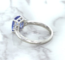 Load image into Gallery viewer, 2.33ct Cushion Blue Sapphire Ring with Diamond Accents in 14K White Gold