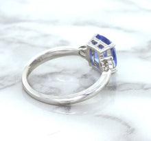 Load image into Gallery viewer, 2.33ct Cushion Blue Sapphire Ring with Diamond Accents in 14K White Gold