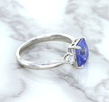 Load image into Gallery viewer, 2.33ct Cushion Blue Sapphire Ring with Diamond Accents in 14K White Gold
