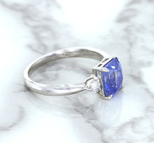 Load image into Gallery viewer, 2.33ct Cushion Blue Sapphire Ring with Diamond Accents in 14K White Gold