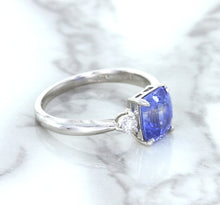 Load image into Gallery viewer, 2.33ct Cushion Blue Sapphire Ring with Diamond Accents in 14K White Gold