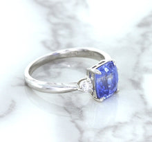 Load image into Gallery viewer, 2.33ct Cushion Blue Sapphire Ring with Diamond Accents in 14K White Gold