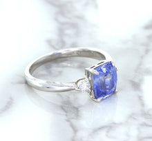 Load image into Gallery viewer, 2.33ct Cushion Blue Sapphire Ring with Diamond Accents in 14K White Gold