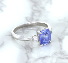Load image into Gallery viewer, 2.33ct Cushion Blue Sapphire Ring with Diamond Accents in 14K White Gold