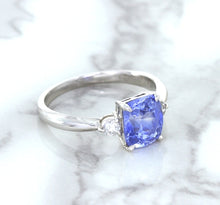 Load image into Gallery viewer, 2.33ct Cushion Blue Sapphire Ring with Diamond Accents in 14K White Gold