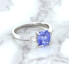 Load image into Gallery viewer, 2.33ct Cushion Blue Sapphire Ring with Diamond Accents in 14K White Gold