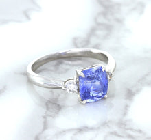 Load image into Gallery viewer, 2.33ct Cushion Blue Sapphire Ring with Diamond Accents in 14K White Gold