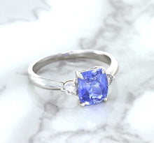 Load image into Gallery viewer, 2.33ct Cushion Blue Sapphire Ring with Diamond Accents in 14K White Gold