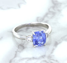 Load image into Gallery viewer, 2.33ct Cushion Blue Sapphire Ring with Diamond Accents in 14K White Gold