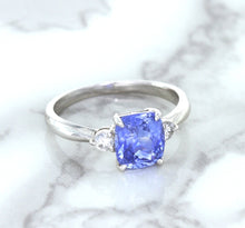 Load image into Gallery viewer, 2.33ct Cushion Blue Sapphire Ring with Diamond Accents in 14K White Gold