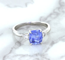 Load image into Gallery viewer, 2.33ct Cushion Blue Sapphire Ring with Diamond Accents in 14K White Gold