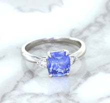 Load image into Gallery viewer, 2.33ct Cushion Blue Sapphire Ring with Diamond Accents in 14K White Gold