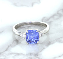 Load image into Gallery viewer, 2.33ct Cushion Blue Sapphire Ring with Diamond Accents in 14K White Gold