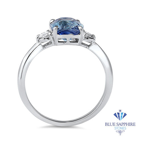 2.33ct Cushion Blue Sapphire Ring with Diamond Accents in 14K White Gold