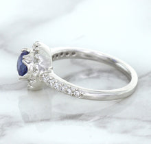 Load image into Gallery viewer, 0.91ct Round Blue Sapphire Ring with Diamond Halo in 14K White Gold