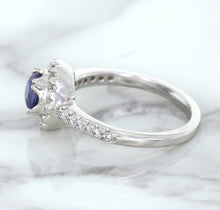 Load image into Gallery viewer, 0.91ct Round Blue Sapphire Ring with Diamond Halo in 14K White Gold