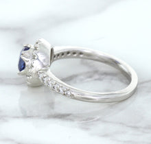 Load image into Gallery viewer, 0.91ct Round Blue Sapphire Ring with Diamond Halo in 14K White Gold