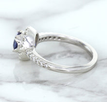 Load image into Gallery viewer, 0.91ct Round Blue Sapphire Ring with Diamond Halo in 14K White Gold