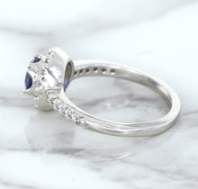 Load image into Gallery viewer, 0.91ct Round Blue Sapphire Ring with Diamond Halo in 14K White Gold