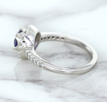 Load image into Gallery viewer, 0.91ct Round Blue Sapphire Ring with Diamond Halo in 14K White Gold