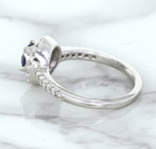 Load image into Gallery viewer, 0.91ct Round Blue Sapphire Ring with Diamond Halo in 14K White Gold