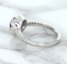 Load image into Gallery viewer, 0.91ct Round Blue Sapphire Ring with Diamond Halo in 14K White Gold