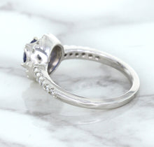 Load image into Gallery viewer, 0.91ct Round Blue Sapphire Ring with Diamond Halo in 14K White Gold
