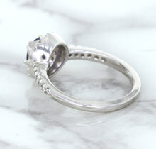 Load image into Gallery viewer, 0.91ct Round Blue Sapphire Ring with Diamond Halo in 14K White Gold