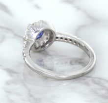 Load image into Gallery viewer, 0.91ct Round Blue Sapphire Ring with Diamond Halo in 14K White Gold
