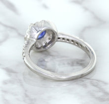 Load image into Gallery viewer, 0.91ct Round Blue Sapphire Ring with Diamond Halo in 14K White Gold