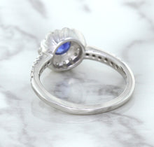 Load image into Gallery viewer, 0.91ct Round Blue Sapphire Ring with Diamond Halo in 14K White Gold